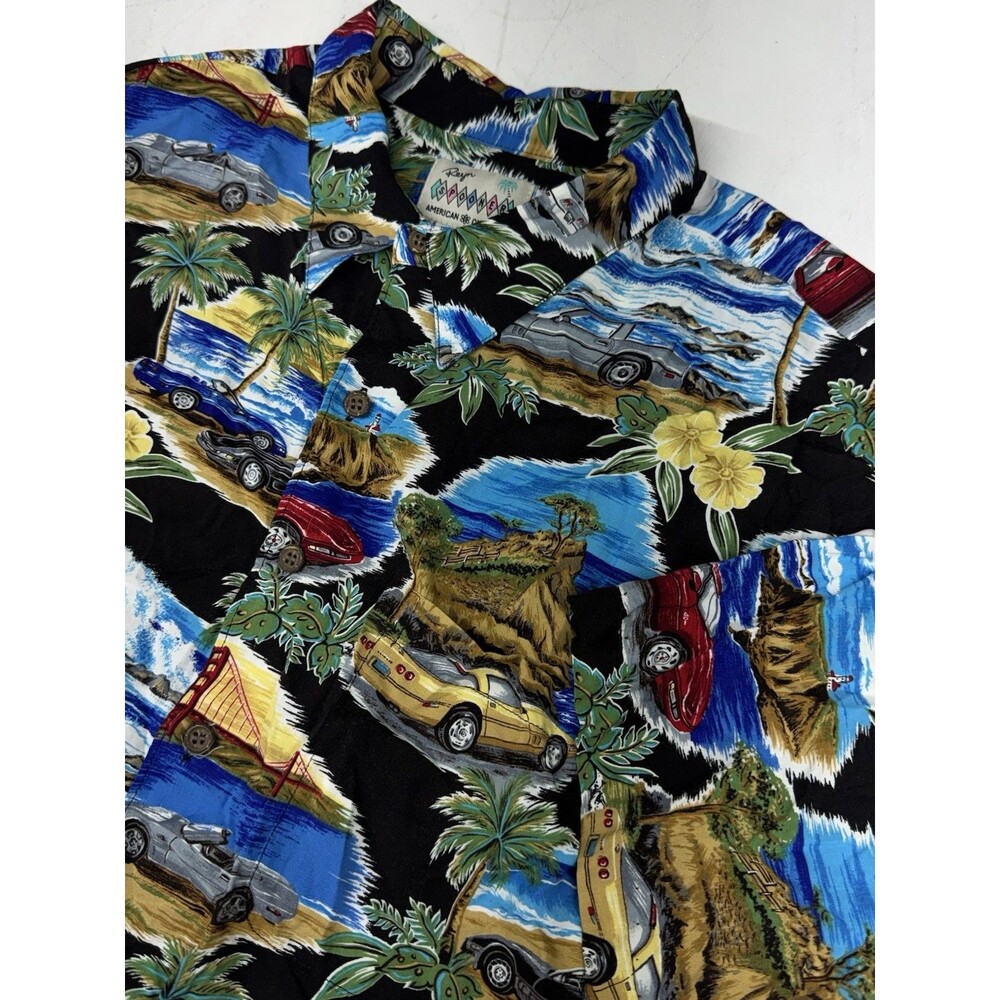 Reyn Spooner Hawaiian Shirt Classic Cars Ocean Golden Gate California Beach XXL